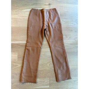 DKNY Genuine Leather Pants Cognac Camel Straight Leg Sz 14 Fits 10-12 Y2K